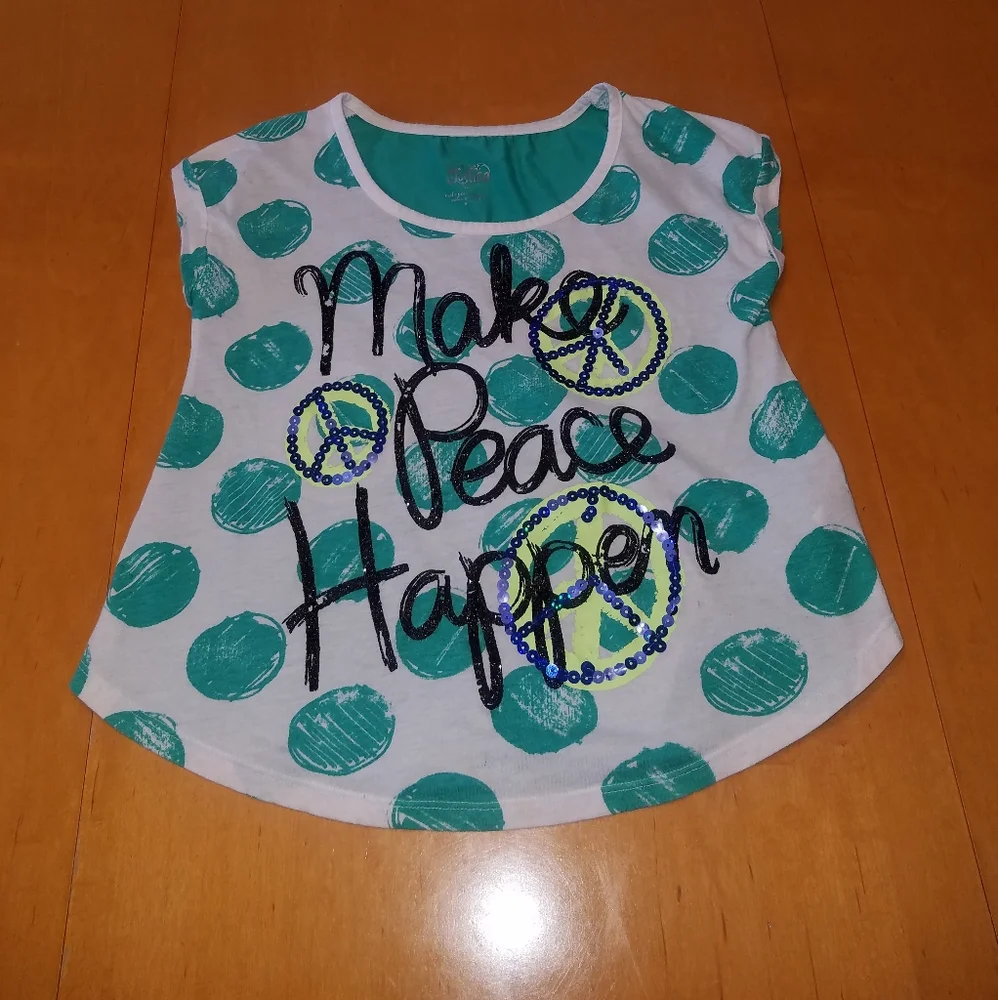 Justice top. Green polka dots Peace